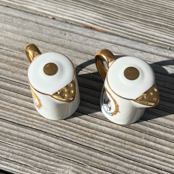 VTG Disneyland Teapot Salt & Pepper Shakers Gold Constable Woman Castle Japan - Picture 4 of 10